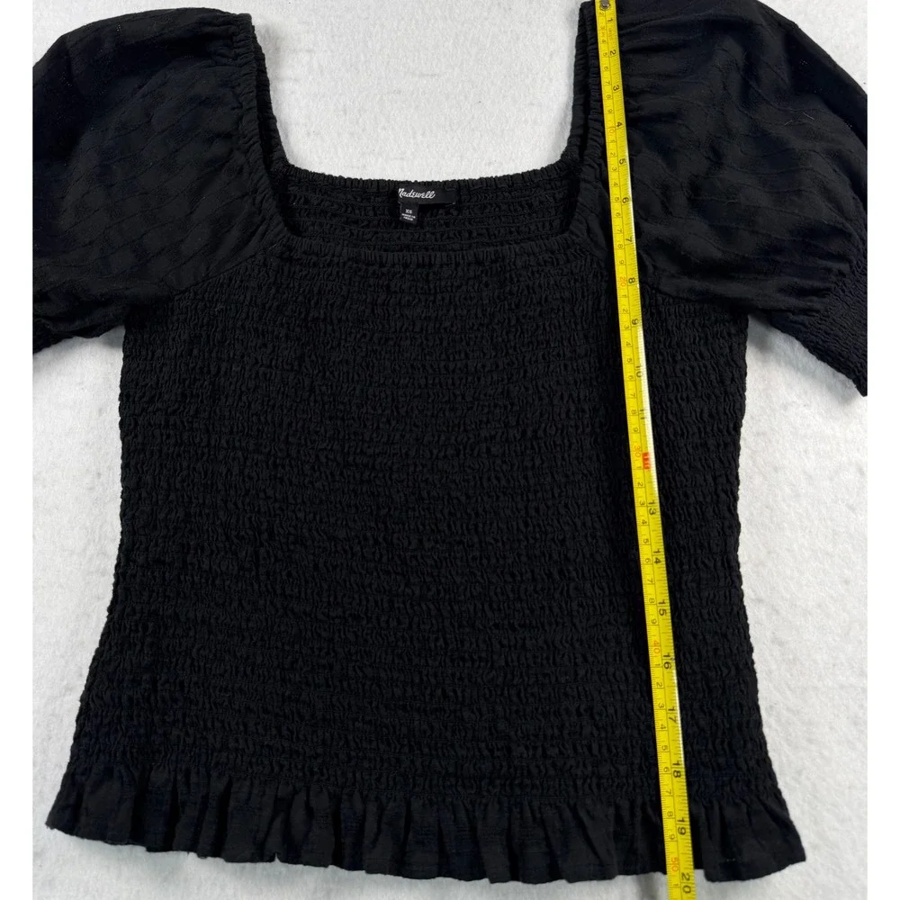 Madewell Black Smocked Square Neck Puff Sleeve Top Size small